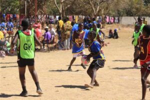 Children in action at the Sports Festival, with kit donated by Macron
